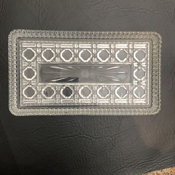 Cut Glass Clear Beveled Textured Vanity Trinket Jewelry Kitchen Tray 8 X 4 Inch - Picture 2 of 5